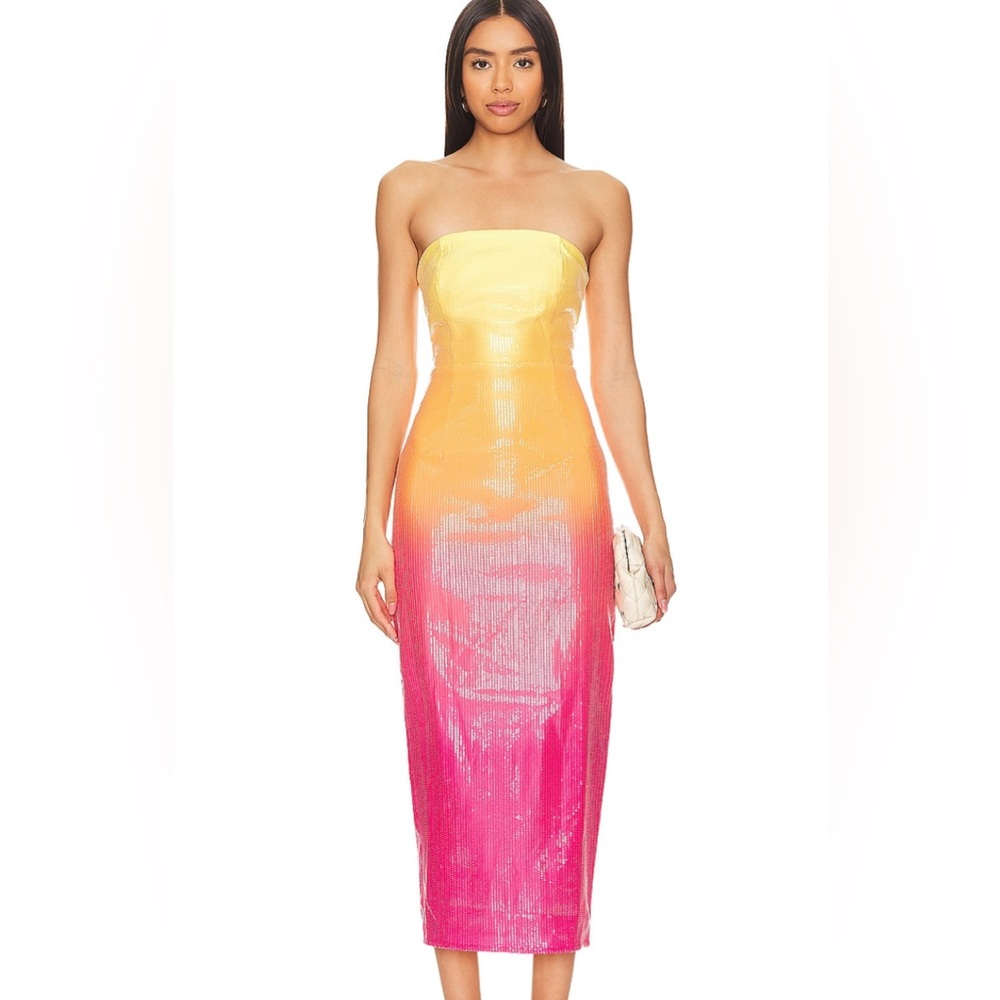 Runaway The Label. Malibu Strapless Dress in Tropical. Sequin. Medium. Revolve